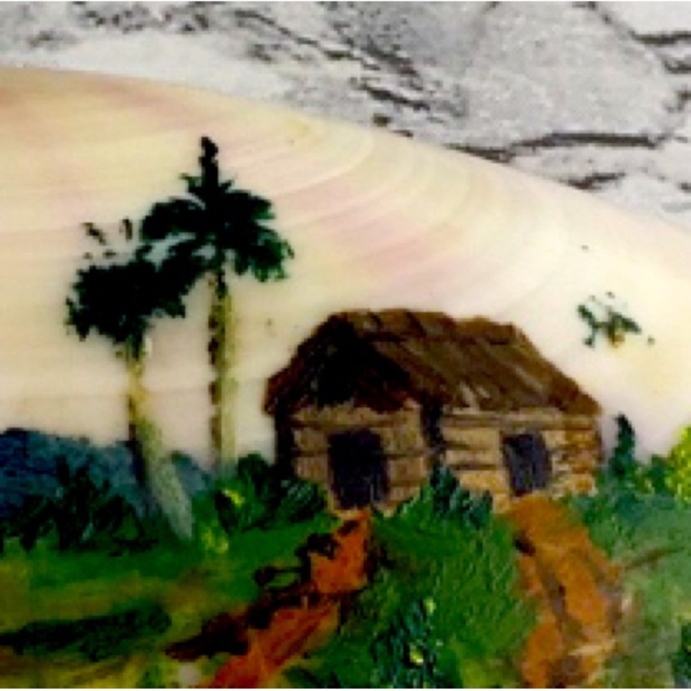 vintage Hand Painted Signed Tropical Hawaiian Folk
Art Oyster Shell Brooch - Picture 5 of 8